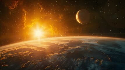 Wall Mural - distant planet system with exoplanets in space
