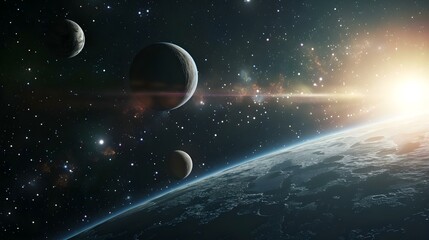 Wall Mural - distant planet system in space with exoplanets