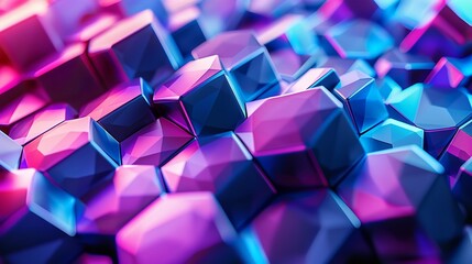Poster - 3D rendering of a pile of randomly sized cubes with a pink to blue gradient.