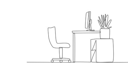 Poster - animation of single continuous line drawing smart robot stands with a slight bend and both hands hol