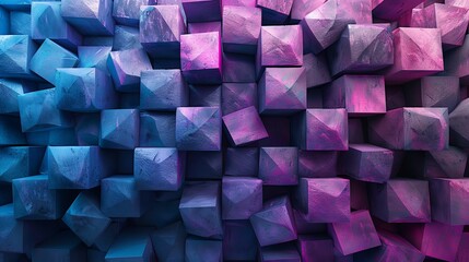 Poster - 3D rendering of a pile of randomly sized cubes with a pink to blue gradient.