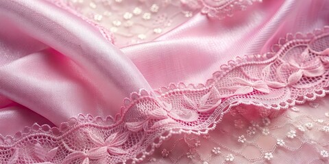 Canvas Print - Shiny pink fabric and lace background material, pink, fabric, lace, shiny, texture, background, material, delicate, elegant