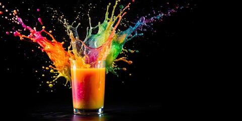 Sticker - Colorful splash of vibrant juice in the air , splash, juice, colorful, vibrant, drink, liquid, refreshment, fresh, pour