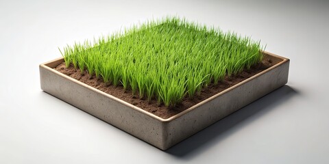 Wall Mural - Grass growing in a isometric view on soil box , Nature, Green, Plant, Growth, Organic, Environment, Soil, Land, Garden, Earth