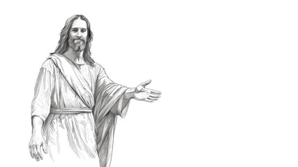 Wall Mural - Pencil sketch art of Jesus Christ extending welcome hand