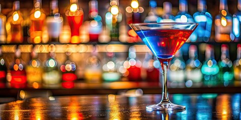 A vibrant blue and red cocktail displayed on a bar counter , cocktail, drink, beverage, bar, counter, colorful