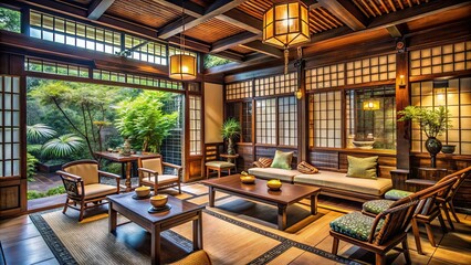 Wall Mural - Cozy teahouse interior with traditional decor and comfy seating , teahouse, cozy, interior, traditional, decor, comfortable