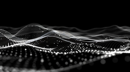 Wall Mural - abstract digital dark wave with particles on dark background