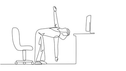 Poster - animated self drawing of single continuous line drawing arab man stands with one hand raised the oth