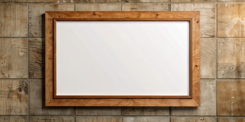 Canvas Print - Wooden frame mockup hanging on wall with blank space for art display, wood, frame, mockup, wall, art, display