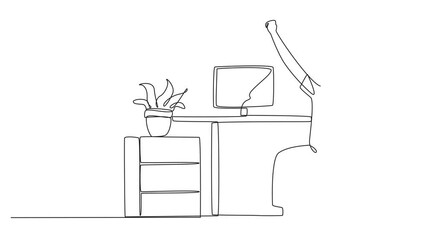 Poster - animated self drawing of continuous one line drawing the man sit on chair opening and raising his ha