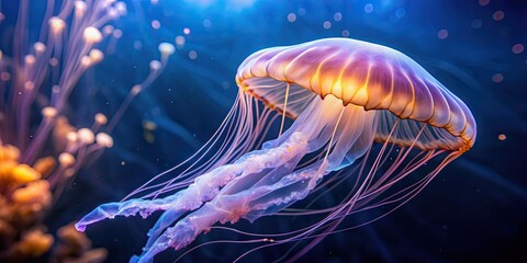 Poster - Jellyfish gracefully gliding in a mesmerizing aquarium tank, jellyfish, aquarium, underwater, marine life,tentacles