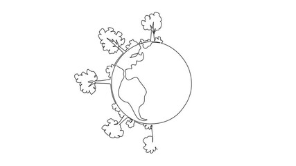 Poster - Animated self drawing single one line drawing globe with forest. Beautiful environment. Produces lot of oxygen. Natural food sources are available everywhere. Protect the earth. Full length animation