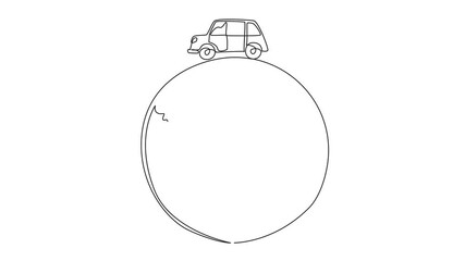 Poster - animation of a single one line drawing car on a globe. vehicles contain pollution. polluted air. hea