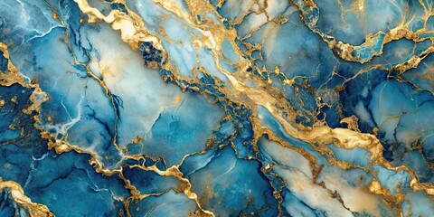 Sticker - Abstract marble background with a luxurious combination of gold and blue tones, marble, abstract, background, gold, blue