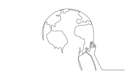 Poster - Self drawing animation of single continuous line drawing several hands holding the globe from below. A real action to save our beloved planet earth. Keep it green and beautiful. Full length animated