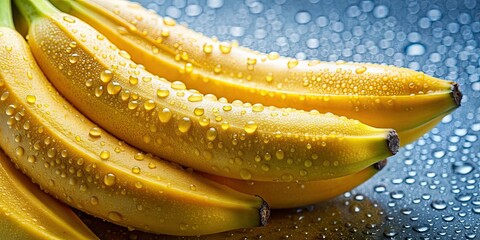 Sticker - Bananas with water drops on them , fresh, tropical, fruit, healthy, hydration, organic, natural, vibrant, yellow, food