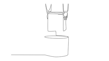 Canvas Print - Self drawing animation of continuous one line drawing businessman's hand throwing away broken safety box. It's no longer reliable. Replace to avoid leaking a lot of data. Wrecked. Full length animated