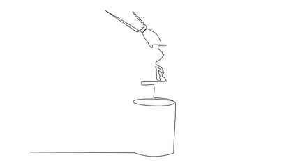 Poster - animation of continuous one line drawing businessman's hand throwing away a broken hourglass. there 