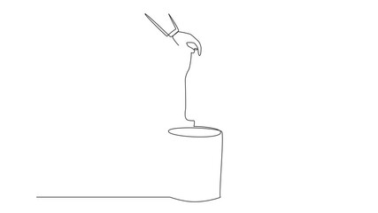 Poster - self drawing animation of single one line drawing businessman's hand throwing away a broken bottle. 
