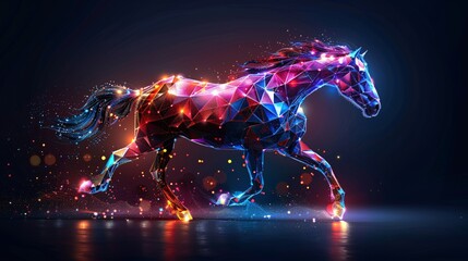 Glowing Polygonal Horse in Motion