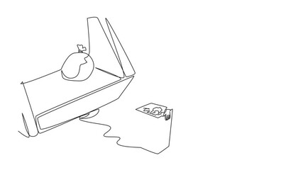 Poster - Animated self drawing of single continuous line drawing trash man is preparing to lift the trash can into the back of dump truck. Work with dedication. Keep environment clean. Full length animation
