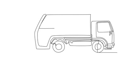 Poster - Animated self drawing continuous one line drawing trash woman pulling wheeled trash can towards garbage truck. Using a hat to reduce heat tries to reduce environmental pollution. Full length animation