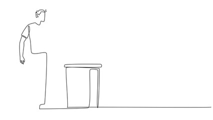 Poster - animated self drawing of single one line drawing a man throw used plastic bottles into overflowing t