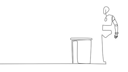 Poster - animated self drawing of continuous one line drawing robot throw used plastic bottles into overflowi