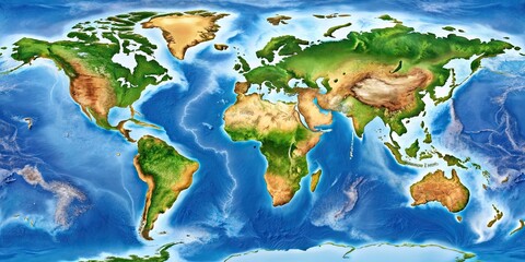 Wall Mural - Detailed global physical map of Earth planet, earth, planet, world, map, topographic, relief, detailed, global