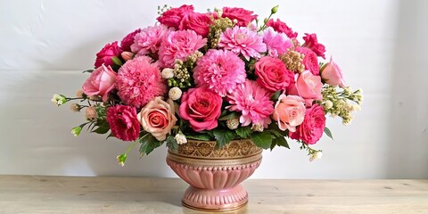 Poster - Bright pink flowers arranged in a classic vase , floral, pink, vibrant, arrangement, floral design, home decor, elegance