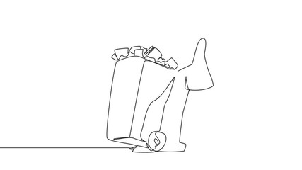 Poster - self drawing animation of single continuous line drawing arabian businesswoman pushing trash can fil