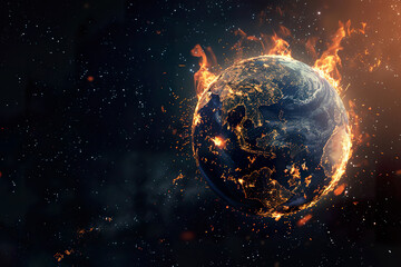 Wall Mural - a planet is on fire and is surrounded by a lot of fire.