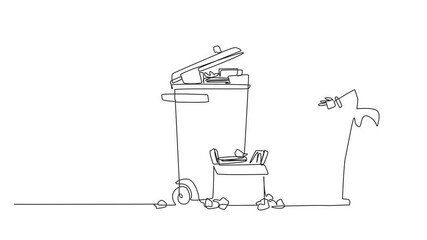 Poster - self drawing animation of single one line drawing robot carrying a cardboard box full of piles of pa