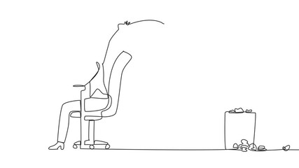 Poster - animation of single one line drawing businesswoman typing at a work desk throwing wads of paper into
