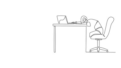 Poster - animation of single continuous line drawing robot sitting in a work chair looking tired. want to pro
