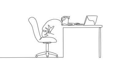 Poster - animated self drawing of single continuous line drawing businessman sitting in work chair looking ti