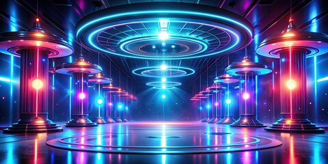 Wall Mural - Futuristic rendering of sci-fi techno lights against a cool background, sci-fi, futuristic, technology, lights, rendering