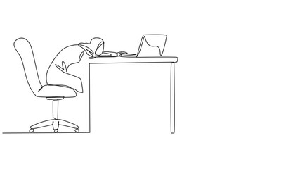 Poster - animation of single continuous line drawing arabian businesswoman sitting in work chair looking tire