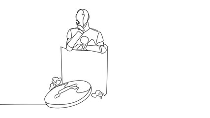Poster - self drawing animation of single one line drawing robot is in the trash. artificial intelligence is 