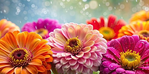 Sticker - Zinnias flower petals with water drops on them, zinnias, flowers, petals, water drops, nature, close-up, pink, garden, vibrant