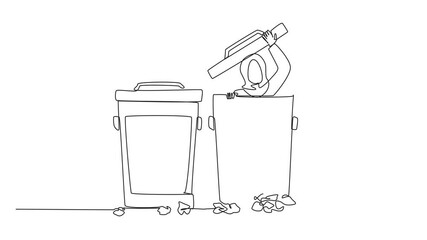 Poster - self drawing animation of single continuous line drawing arabian businesswoman peeking out of trash 