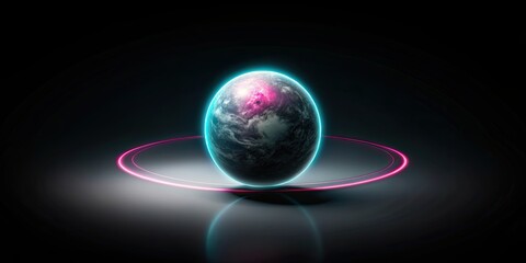 Wall Mural - Abstract background with sphere planet circle in blue and pink tones on a dark background , science, technology, graphic, texture