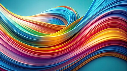 Wall Mural - Abstract of colorful curved paint shapes and lines on light blue background, Abstract,colorful, curved, paint, shapes, lines