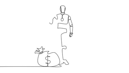 Poster - animated self drawing of single continuous line drawing smart robot stands with thumbs up pose and s