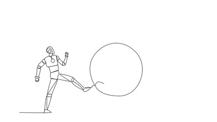 Poster - self drawing animation of single continuous line drawing robot kicking the big coin with a dollar sy