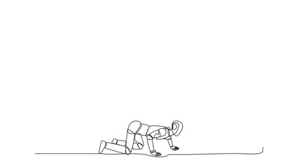 Poster - animated self drawing of single one line drawing the new robot kneels and licks giant foot. testing 