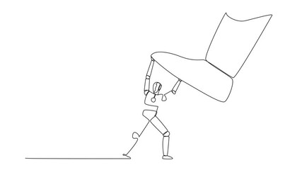 Poster - Animation of continuous one line drawing the new robot holds back the giant foot that wants to step on the money bag. Test artificial intelligence to maintain profits. Full length motion