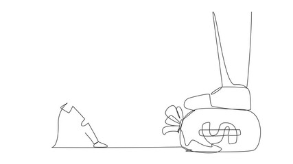 Poster - animated self drawing of continuous one line drawing robot tries to take money bag stepped on by gia