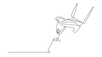 Poster - animation of single continuous line drawing arabian businesswoman holds back giant foot wants to ste
